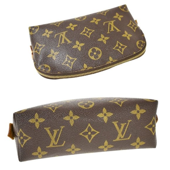 AUTH LOUIS VUITTON Pochette Cosmetic Pouch Bag Monogram Leather Brown - Picture 5 of 10